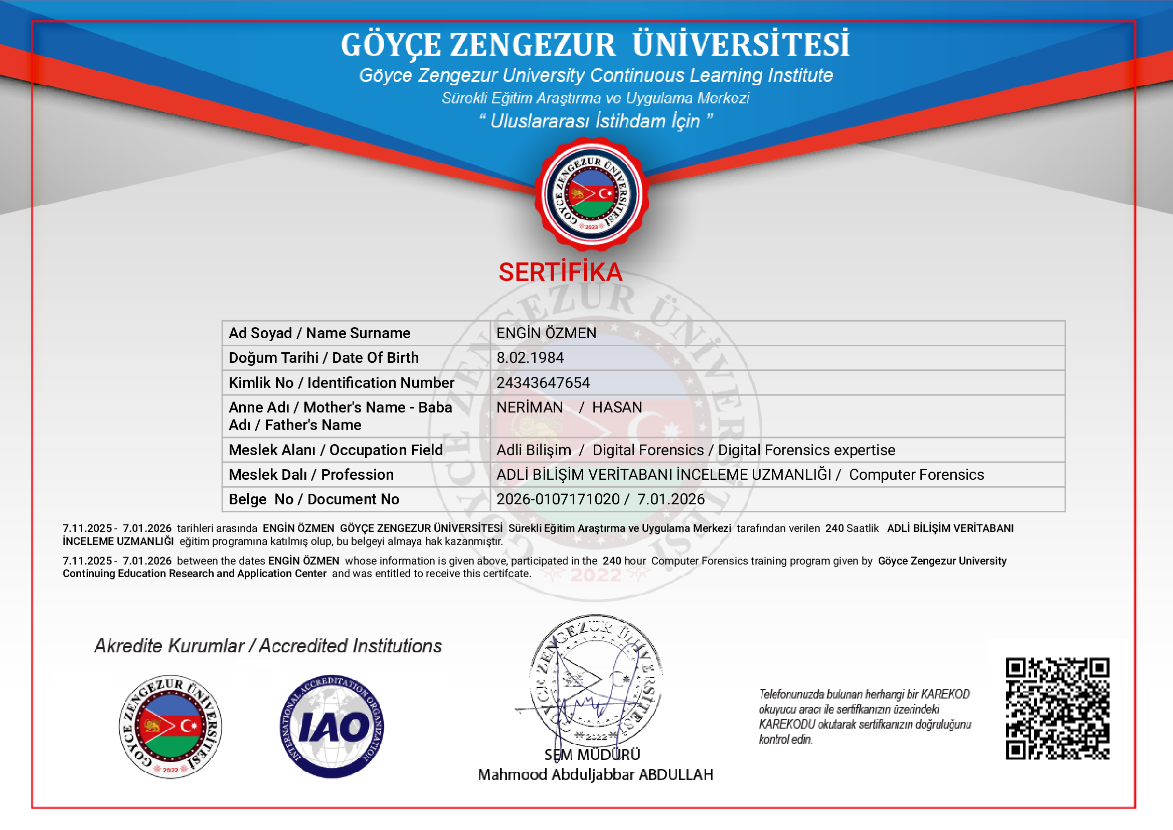 Adli Bilişim Veritabanı İnceleme Uzmanlığı